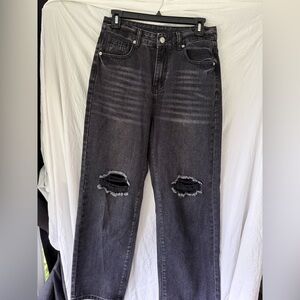 SHEIN Black Distressed Straight Leg Jeans